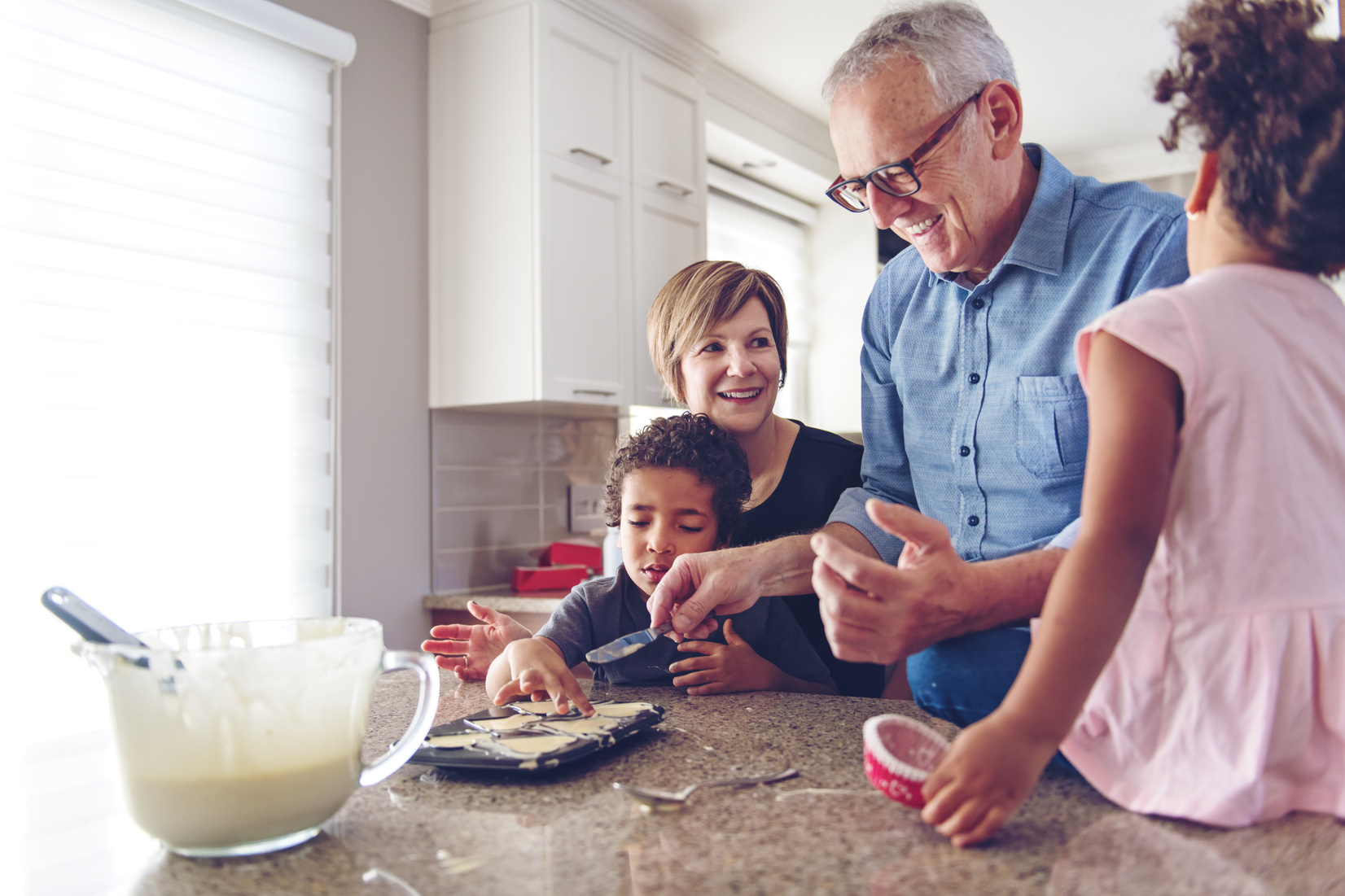 Grandparents cooking with kids